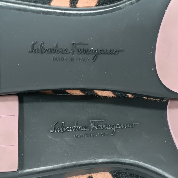 Salvatore Ferragamo Calf Hair Loafers Print Size 6.5B Wedge Flat Tan Brown Tiger - Picture 2 of 7